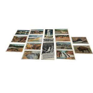 Yellowstone Park Vtg 1935 Post Cards (14) and US Park Service Park Map 1954